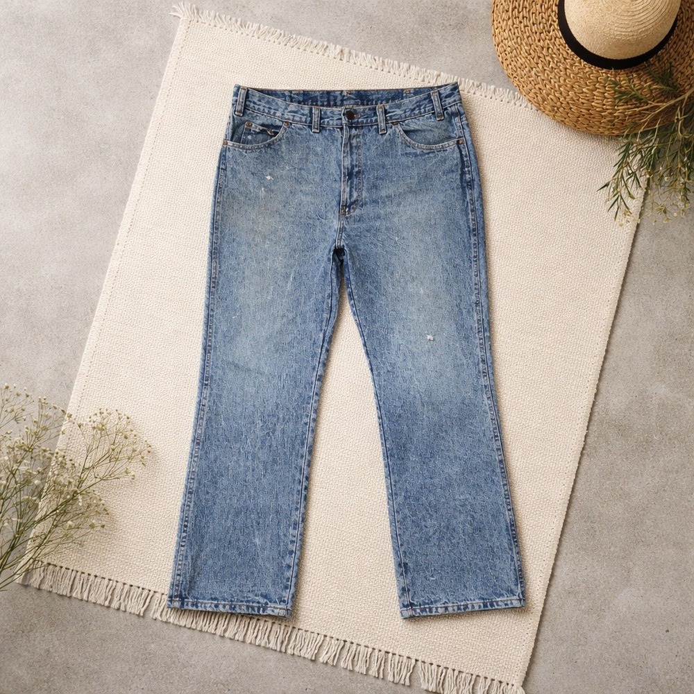 Wrangler Mens Vintage Straight Leg Light Wash Denim‎ Jeans Blue Workwear 36x30